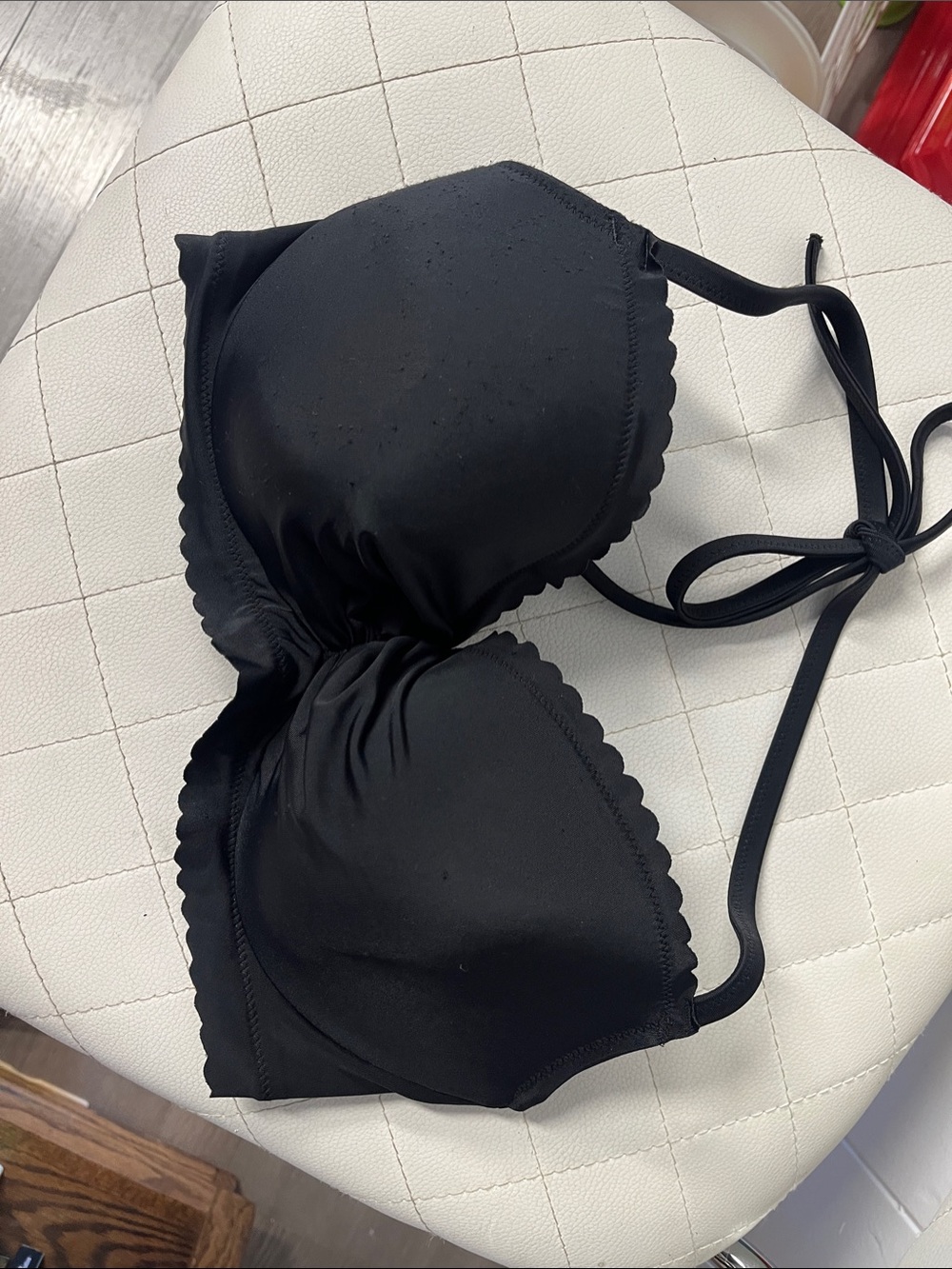 Victoria's Secret Black Scallop-Edge Bandeau Top with Tie